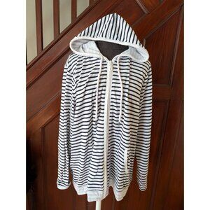 Talbots Striped White & Navy Hooded Zip-Up Sweatshirt Womens 2X Cotton Casual